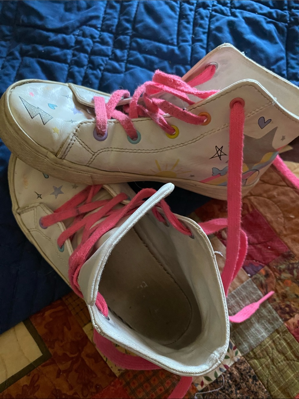 Kids Pink Lace-Up High Top Sneakers with Rainbow Unicorn Details
